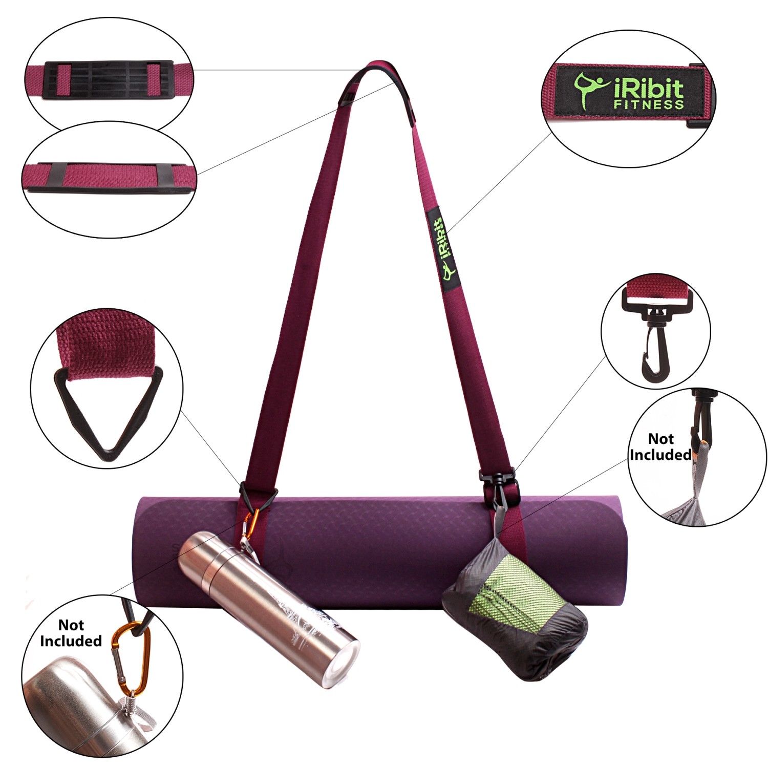Premium Yoga Mat Carry Strap Sling 6.5ft, carrying towels, keys, water  bottles